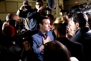 Ted Cruz greets supporters after a rally Wednesday in West Des Moines, Iowa. The Republican presidential candidate is barnstorming the state ahead of its first-in-the-nation caucuses Monday.