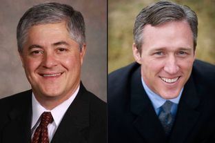 State Rep. John Frullo (left) of Lubbock faces former State Rep. Jim Landtroop (right) in the Republican primary.