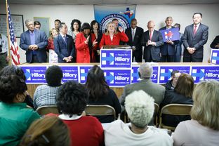 Texas State Senator Silvia Garcia speaks at the opening of the Hillary Clinton campaign headquarters in Houston on Thursday, February 4, 2016.