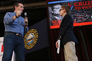 Texas Sen. and Republican presidential candidate Ted Cruz held a town hall meeting at the Peterborough Town Hall on Sunday, Feb. 7, 2016. He brought Hank Suprun, 9, of Dallas, up to ask his question. Suprun and his family made a special trip to New Hampshire to learn more about the primary.
