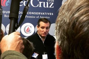 U.S. Sen. and presidential hopeful Ted Cruz campaigns in Raymond, New Hampshire a day ahead of the primary.