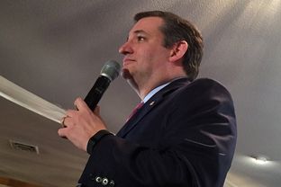 U.S. Sen. Ted Cruz speaks to supporters in Hollis, New Hampshire, after an apparent third-place showing in the state's Republican presidential primary on Feb. 9, 2016.