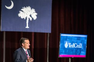 Senator Ted Cruz speaks about his qualifications as future president during a rally at a packed Sottile Theatre in Charleston, S.C., Friday, Feb 19, 2016.