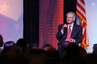 Gov. Greg Abbott is shown on stage on Feb 24, 2016, in Houston during the Harris County Republican Party's 2016 Lincoln Reagan dinner.