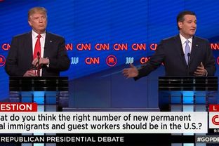 Billionaire businessman Donald Trump and U.S. Sen. Ted Cruz at the GOP debate in Miami, Florida on March 10, 2016.