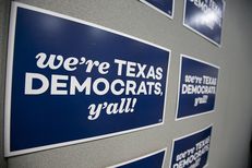 Signs at the Texas State Democratic convention in San Antonio on June 17, 2016.