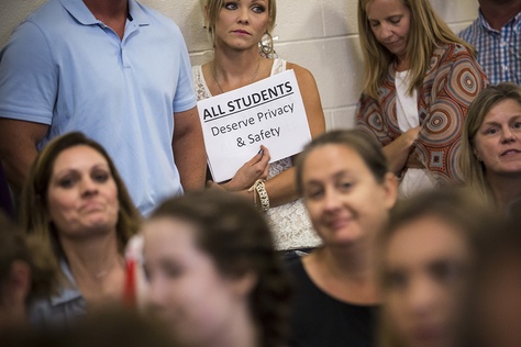 Jaime Coble, who has three children currently enrolled in the Dripping Springs Independent School District, at a Dripping Springs Independent School Board meeting on Monday, September 26, 2016. Coble and her husband are against the policy allowing a transgender third-grade student at Walnut Springs Elementary to use the girls' bathroom in accordance with her gender identity.