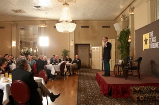 Evan Smith speaks to the crowd during TribLive, a monthly conversation with Texas public officials.