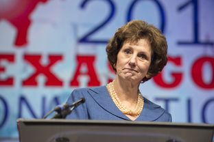 State Comptroller Susan Combs makes a face while delivering a keynote speech at the Texas Republican Convention June 8, 2012.