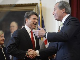 Gov. Rick Perry, left, and Lt. Gov. David Dewhurst at Perry's State of the State address on Jan. 29, 2013.