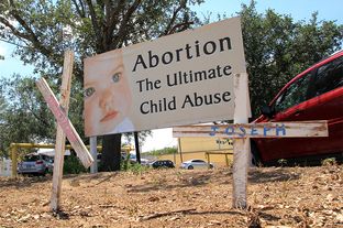 Wooden crosses are planted outside the Whole Woman's Health center parking lot in McAllen, Texas.