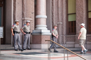 State troopers denying visitor entrance to the Capitol due to a bomb threat on June 18, 2010.