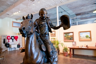 Cow John and Old Ruidoso by Robert Summers. On display at the White Horse Station, a coffeeshop, event space, and art gallery, in Clifton, Texas.