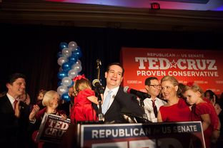 Ted Cruz with daughter Caroline at his election watch party in Houston on Nov. 6, 2012.