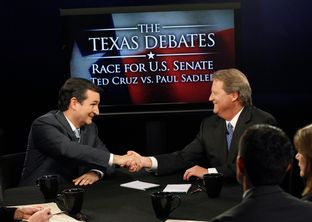 Ted Cruz and Paul Sadler during the KERA/Texas Tribune debate for U.S. Senate on Oct. 19, 2012.