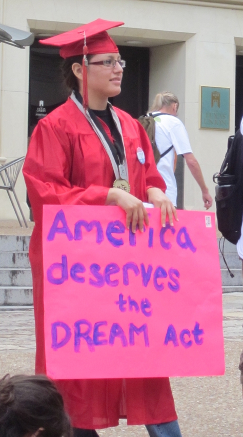 Veronica Cervantes, an Austin Community College student, participates in a rally on the University of Texas at Austin campus to support the Dream Act.