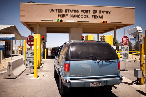 A driver from Chihuahua, Mexico, waits to cross the border into Fort Hancock in rural Hudspeth County.