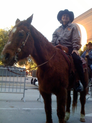 U.S. Sen. Kay Bailey Hutchison awaiting the start of the Houston 2010 Annual Downtown Rodeo Parade.