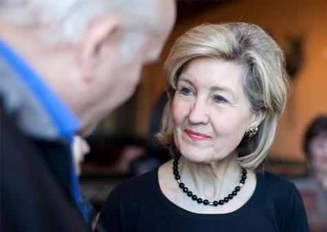 U.S. Sen. Kay Bailey Hutchison talks with supporters at the Bonnie Ruth's Cafe in Frisco during her run for governor.