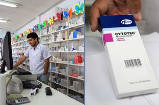 A pharmacy employee in Nuevo Progreso, Tamaulipas, holds a box of Cytotec. The medication is intended to treat ulcers but has been used by women as an abortion pill.