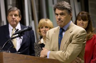 Nov 13, 2012 - Texas Gov. Rick Perry and Lt. Gov. David Dewhurst hold a press conference on proposed legislation regarding drug testing for state benefit recipients at Austin Glass and Mirror in east Austin.
