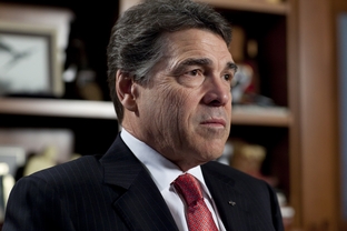 Gov. Rick Perry in his office at the Texas Capitol for a round of press interviews on Feb. 21, 2012.