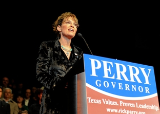 Former Alaska Gov. Sarah Palin at a campaign event for Gov. Rick Perry in 2010.