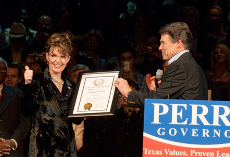 Former Alaska Gov. Sarah Palin at a campaign event for Gov. Rick Perry in 2010.
