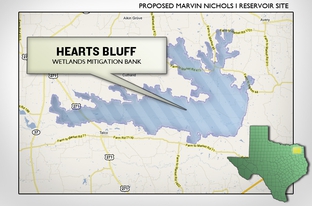 The Hearts Bluff Mitigation Bank as pictured with the proposed Marvin Nichols Reservoir.