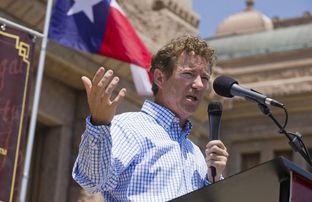 U.S. Sen. Rand Paul of Kentucky, son of Republican candidate Ron Paul, speaks to a Tea Party crowd Sunday May 6, 2012 at the Texas Capitol.