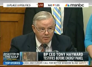 Rep. Joe Barton, R-Arlington, addresses BP chief executive Tony Hayward at an oil spill hearing in Washington.