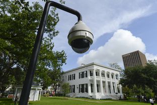 A security camera keeps watch on the newly-restored Texas Governor's Mansion on July 18, 2012.