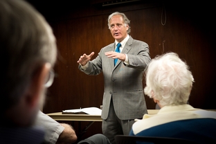 Texas State Sen. Kirk Watson, D-Austin, presents his plans for a medical school before the West Austin Democrats.
