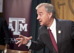 A&M System Chancellor John Sharp explains the 25X25 engineering initiative at a Capitol press conference on Jan. 23, 2013.