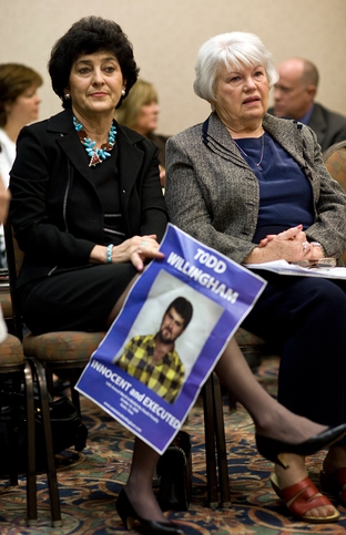 September 17, 2010 - (l-r) Judy Willingham Cavner and Eugenia Willingham, both relatives of Cameron Todd Willingham, attend the Texas Forensic Science Commission meeting on September 17, 2010 in Dallas, Texas.