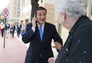 Ted Cruz greets a delegate outside the state Republican convention on June 7, 2012.