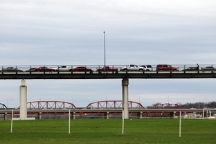 The bridge across the Rio Grande that connects Eagle Pass, Texas, to Piedras Negras, Coahuila, Mexico, Saturday, February 4, 2012.