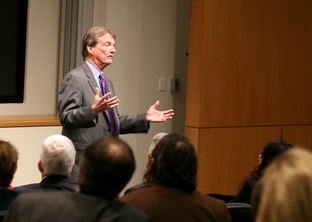 Bill Powers speaks about budget cuts at The University of Texas on Tuesday, February 2nd.