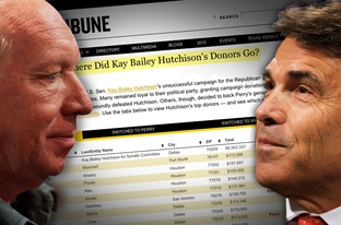 Numerous contributors who supported U.S. Sen. Kay Bailey Hutchison's unsuccessful campaign for the Republican gubernatorial nomination in March are now backing other candidates.