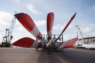 Stacks of huge blades, destined to go to wind farms in the United States, arrive at the Port of Houston docks on Sept. 6, 2012.
