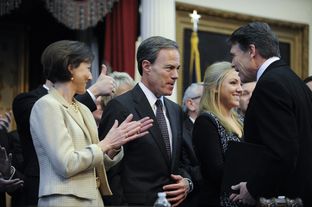 Governor Rick Perry, r, congratulated House Speaker Joe Straus, R-San Antonio, on his reelection at the opening of the 83rd Texas Legislature on January 8, 2013
