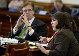 Sen. Leticia Van de Putte D-San Antonio, asks question during a Joint Committee Hearing on School Safety in the Senate Chamber on January 28th , 2013