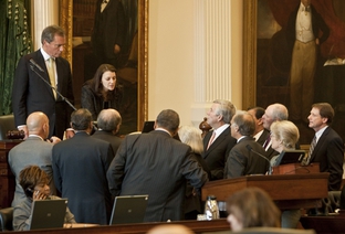 Senators gather in Texas Senate well as they discuss SB 14 Voter ID January 26th, 2011