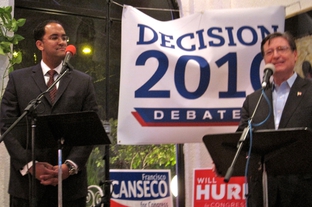 Will Hurd (left) and Fransisco "Quico" Canseco (right) at a Bexar County Young Republicans debate.