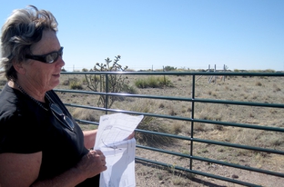 Malinda Beeman displays a map of the area where Tessera Solar plans to install 1,080 solar discs here to generate power for the city of San Antonio.