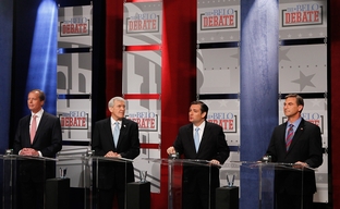 David Dewhurst, Tom Leppert, Ted Cruz and Craig James in Dallas at a U.S. Senate debate on April 13, 2012.
