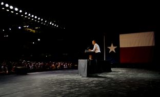 President Obama speaks to about 1,100 supporters at the Austin Music Hall on July 17. 2012.
