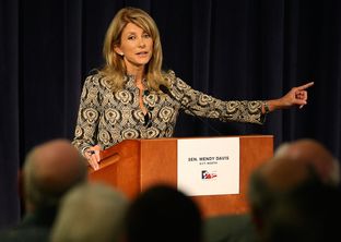 State Sen. Wendy Davis, D-Fort Worth, faces Mark Shelton in a District 10 Senate debate at the Tarrant County College Trinity River Campus in Fort Worth on Oct. 11, 2012.
