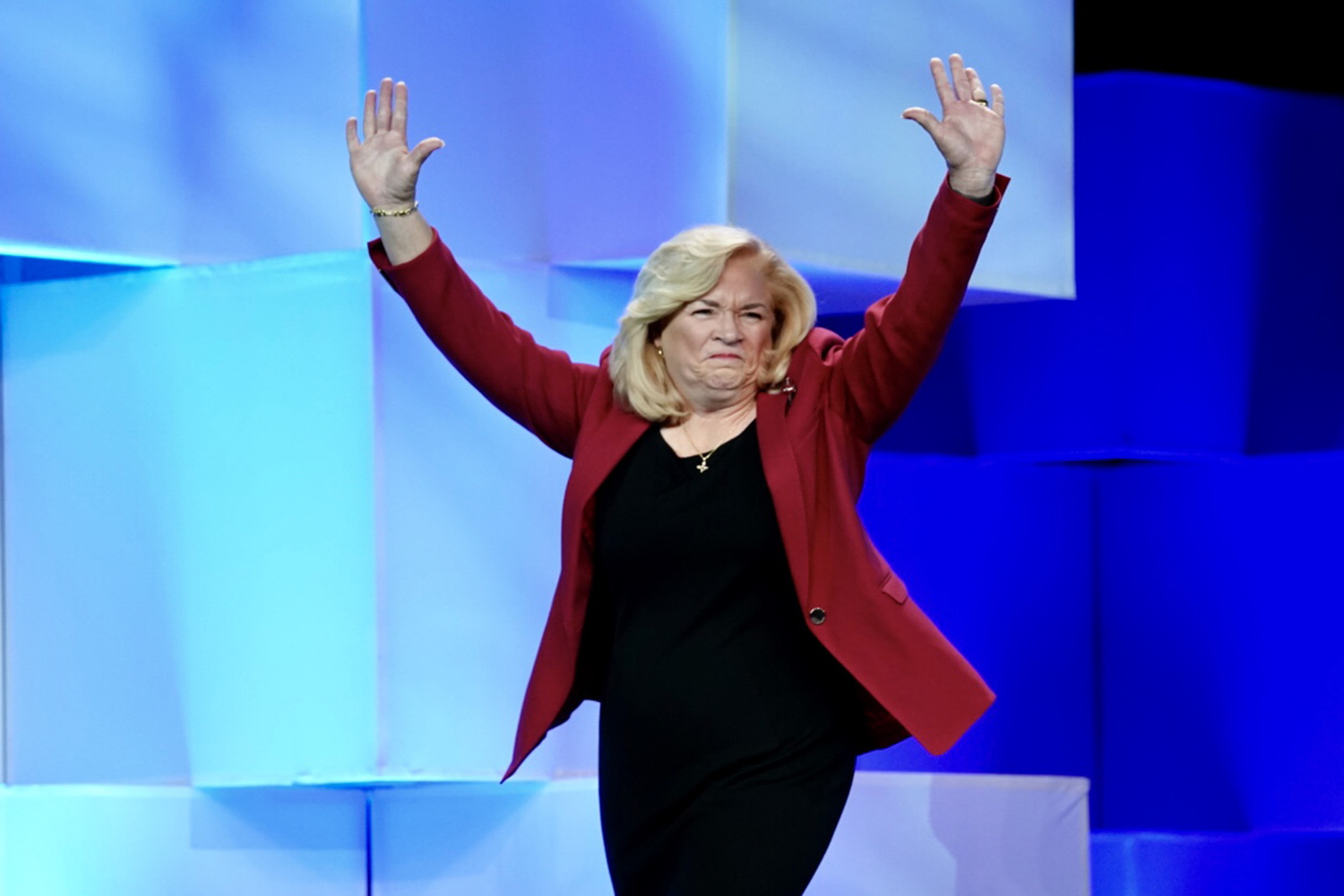 Cindy Asche takes the stage at the Republican Party of Texas convention in San Antonio on Thursday, June 14, 2018. Asche seeks to replace current party Chairman James Dickey.