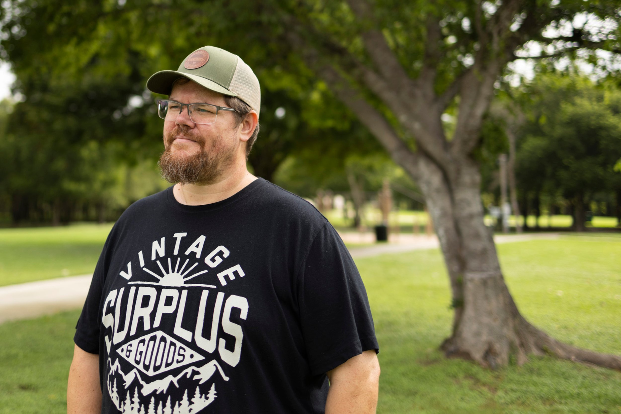 Travis Ross stands in Stoney Creek Park in Pflugerville, Texas on August 31, 2024.